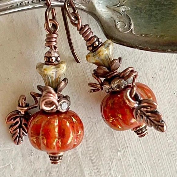 Hand Crafted “Spiced Pumpkin” Dangle Earrings - Picture 6 of 10